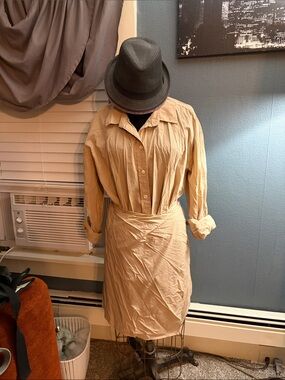 Universal Thread Beige Long Sleeve Shirt Dress with Waist Tie
